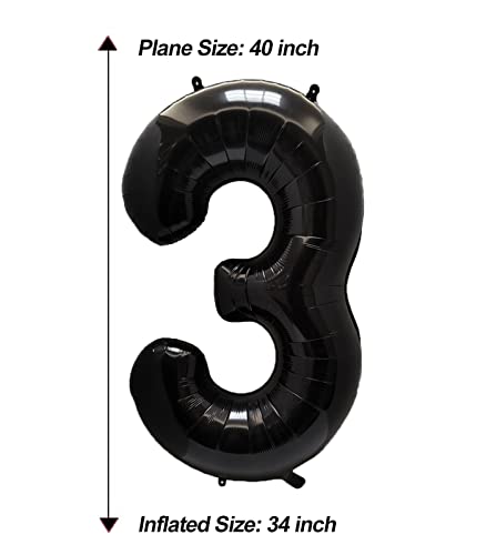 Aule 40 Inch Big Black 3 Balloon Number Large Foil Helium Number Balloons 0-9 Jumbo Giant Happy 3Rd Birthday Party Decorations For Boy Or Girl Huge Mylar Anniversary Party Supplies #TOP4