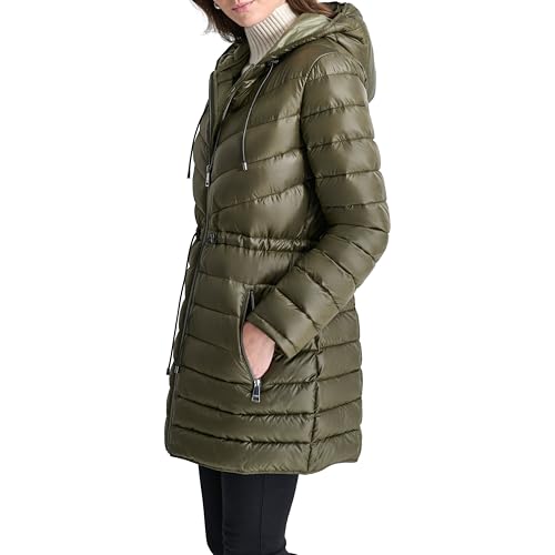 DKNY Women's Bib-Front Light-Weight Puffer, Loden3