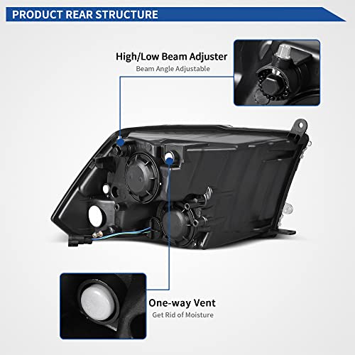 Image of oEdRo Headlights Assembly Compatible with 2009-2018 Dodge Ram 1500 /10-18 Dodge Ram 2500 3500 /19-22 Ram 1500 Classic Headlamp Replacement Black Housing Clear Reflector Clear Lens (Quad Models Only)