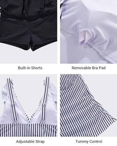 Image of Aqua Eve Women Tankini with Skirt - Tummy Control Swimsuit Two Piece Bathing Suit Ruffle Swimwear Ladies Swim Suit