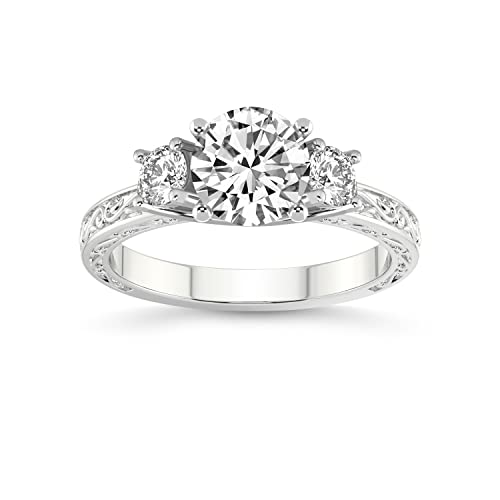 FRIENDLY DIAMONDS IGI Certified Lab Grown Diamond Ring | 1-5 Carat | 14K Or 18K White, Yellow Or Rose Gold | Valencia Three Stone Vintage Ring | FG-VS1-VS2 Quality