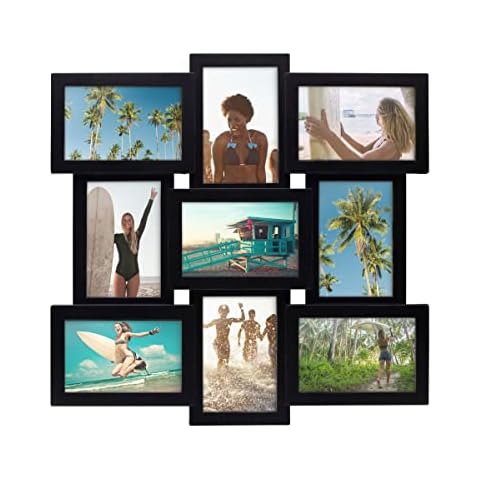 Melannco 18 x 18 Inch 9 Opening Photo Collage Frame, Displays Four 4x6 and Five 6x4 Inch Photos, Black Cover
