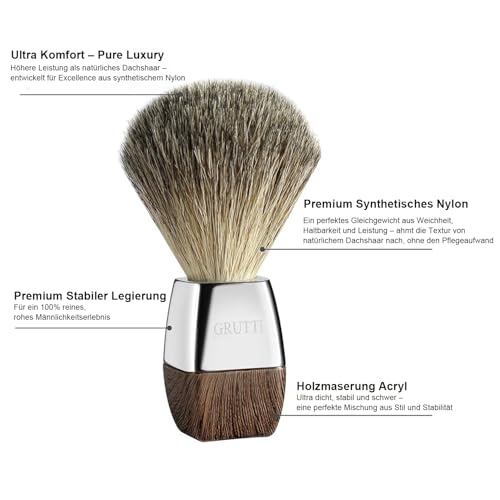 Foto von GRUTTI Vegan Rasierpinsel – Synthetische Nylonborsten, Holz-Imitativer Griff & Zinklegierung | Sanft für Nassrasur, Langlebig & Ideal als Geschenk