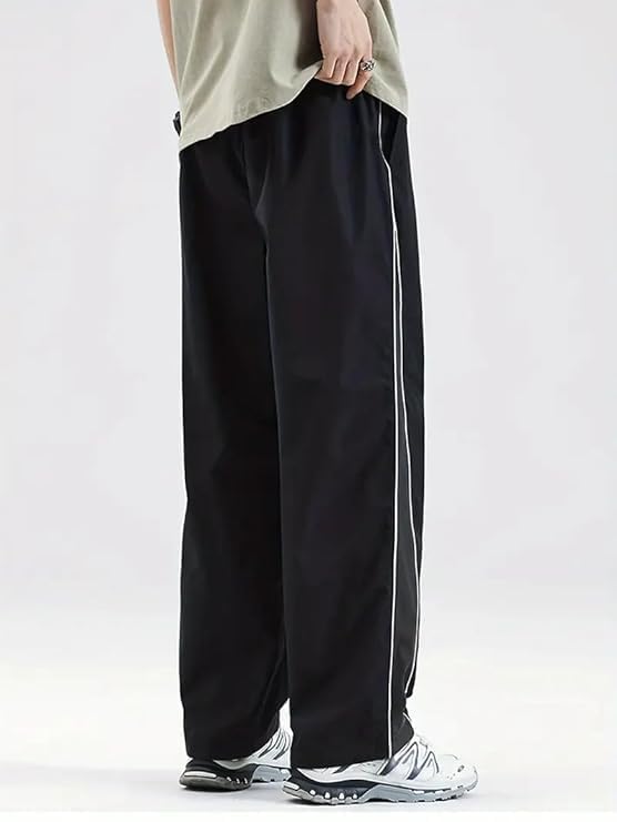 Image of Men's Track Pants Combo Pack of 2 | Loose Fit Sports Joggers with Side Stripe | Elastic Waist with Drawstring | Casual Gym Running Workout Pants