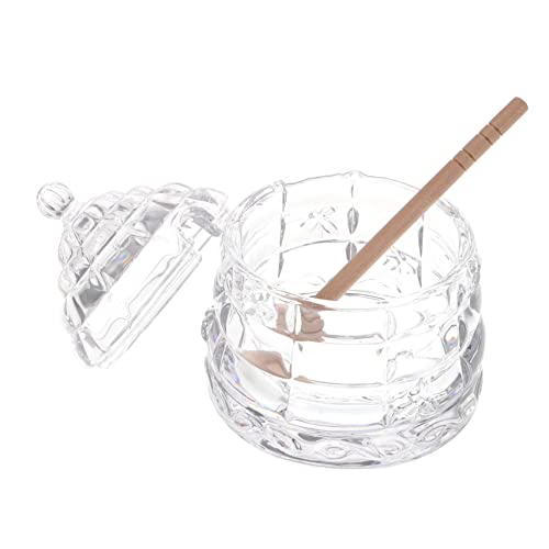 OHPHCALL Glass Honey Dispenser with Dipper Syrup Storage Canister for Honey and Syrup Unique Prevent Wastage for Kitchen Use and Food Freshness