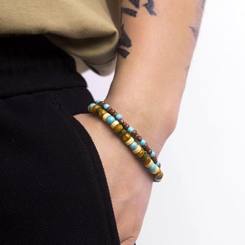 Boho Turquoise Bracelet Wooden Beaded Bracelets Stretch Wrap Bracelet Jewelry for Women and Men 2Pcs2