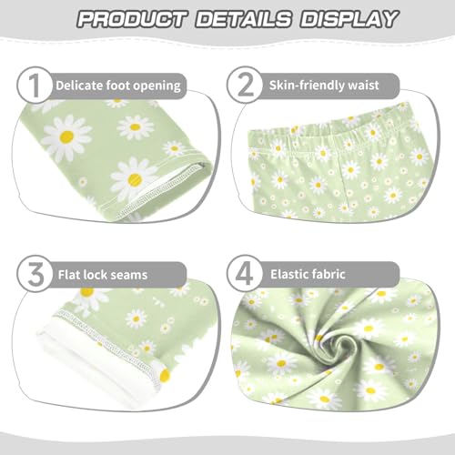 Daisies on Green Girls Leggings,Workout Leggings for Girls Toddler Athletic Leggings Size for 3-10T3