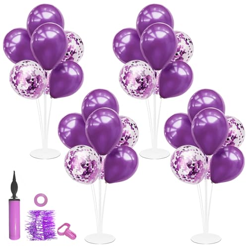 Image of ZJDHPTY 4Set Purple Balloon Stand Table Centerpieces Party Decor | Birthday Decorations Graduation Retirement Bridal Shower Wedding Anniversary Halloween New Years Eve Party Supplies
