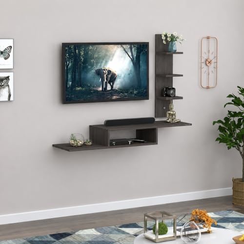 Image of 48 inches Broad Base prelaminated Dual L Style Tv Cabinet Wall Decor (Dark Wenge)
