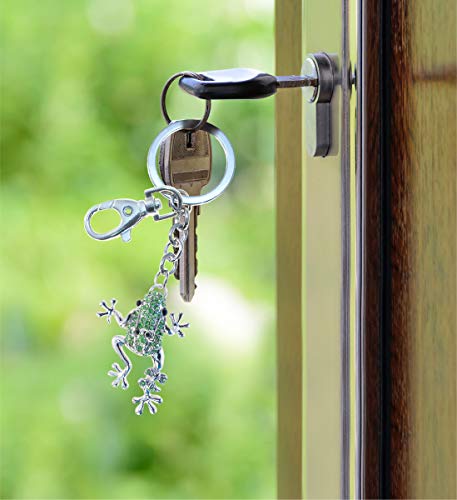 Aqua79 Frog Keychain - Silver 3D Sparkling Charm Rhinestones Fashionable Stylish Metal Alloy Durable Key Ring Bling Crystal Jewelry Accessory With Clasp For Key Chain, Bag, Purse, Backpack, & Handbag #TOP7