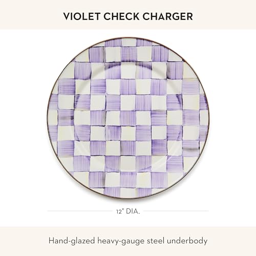 Image of MACKENZIE-CHILDS Enamel Charger Plate, Purple-and-White Violet Check