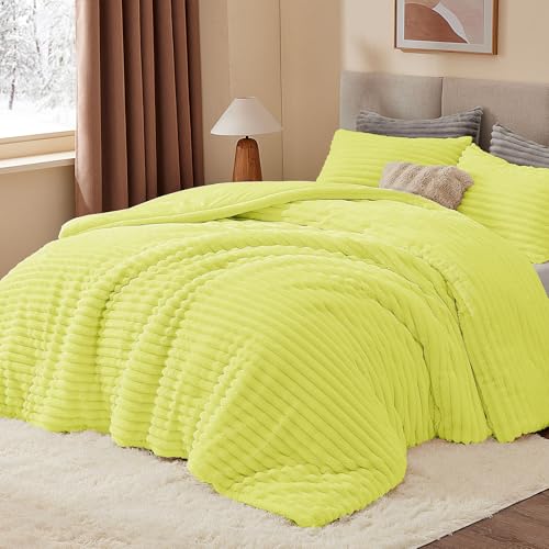 BEDELITE Fleece King Comforter Set -Super Soft & Warm Fluffy Charlock Bedding, Luxury Fuzzy Heavy Bed Set for Winter with 2 Pillow Cases