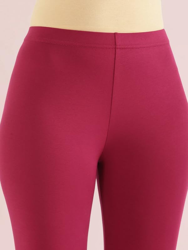 Image of GO COLORS Soft Cotton Stretch Cropped Leggings for Women | Breathable, Mid Rise, Dark Fuchsia