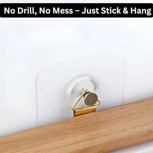 Image of KONVIO NEER Photo Frame Hooks for Wall Without Drilling - 20 Pack Self Adhesive Wall Hooks Heavy Duty | Strong Nail-Free Transparent Stainless Steel Hanging Hooks for Home, Kitchen, Bathroom & Office