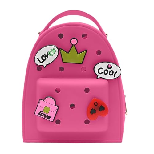 Cute Silicone Jelly Mini Backpack (2 Sizes) for Women Boys & Girls, Water-Resistant Lightweight Bag for Pool, Beach, Gym, Customizable Charms, Easy Clean (Fuchsia, Small)