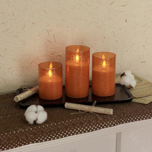 Image of Flameless Candles with Remote, 3D Wick Realistic LED Candles Flickering, Real Wax in Glass Orange Fake Candles for Wedding Party Festival Home Decor Gifts