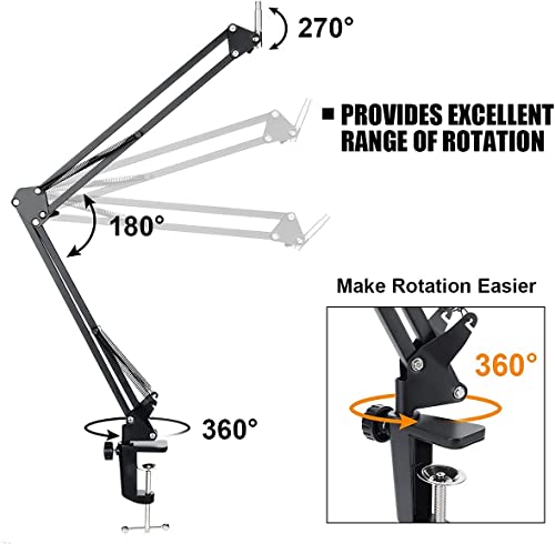 Audio Array AA-06 Microphone Boom Arm with 35cm+35cm=70cm Adjustable Suspension Scissor Arm Stand, Shock Mount, Base Clamp, Pop-Filter, 3/8" to 5/8" Universal Screw Adapter, 4x Cable Ties