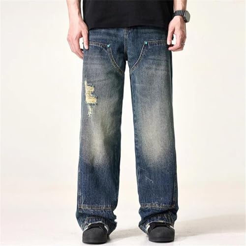 Men's Classic High Street Jeans Distressed Fashion Retro Loose Straight Pants3