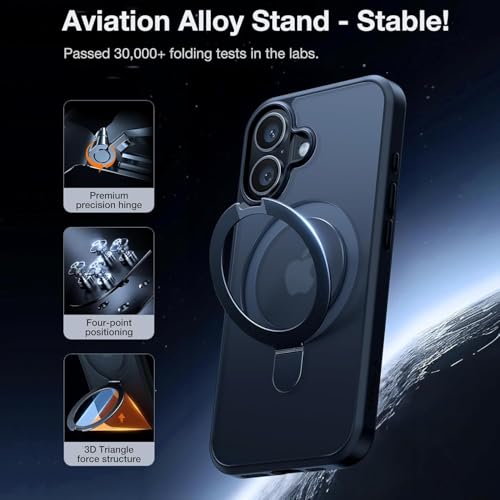 Image of AIBEX Back Cover for Apple iPhone 16 Plus MagSafe Compatible with OStand Ring Kickstand Magnetic Metal Alloy Ring | Wireless Charging | Slim Thin Scratch Resistant Armor | Shockproof Protective - Blue