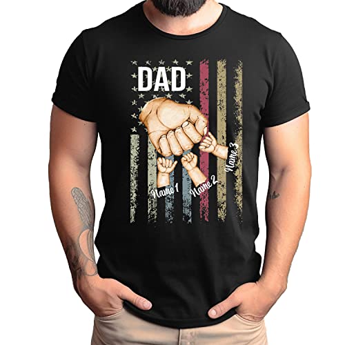 Personalized Best Dad Ever T Shirt with Kids Name Custom Dad Grandpa American Flag Shirt Fist Bump Dad Shirt Fathers Day T Shirt Gift for Husband Dad Grandpa Gift from Kids