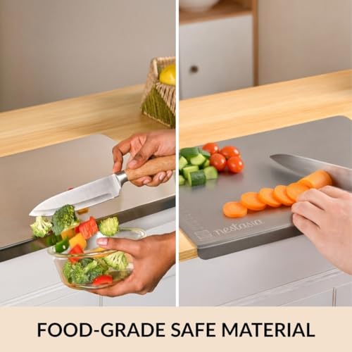 Image of Nestasia Stainless Steel Counter Top Chopping Board (41.5cm x 29cm) | Anti-Slip Rustproof Cutting Board with Measurement Markings for Chopping Fruits & Vegetables