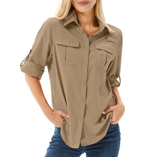 yeyity Chemisier pour femme - Protection UV UPF 50 - T-shirt à manches longues pour femme - Chemise de randonnée - Vêtement safari - Respirant - Séchage...