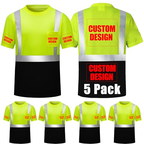 Custom Work Shirts, Custom Construction Shirt, Class 3 Safety Shirts with Reflective Tapes and Pocket