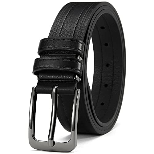 Men Genuine Leather Dress Belt with Single Prong Buckle Adjustable Trim to Fit Everywhere