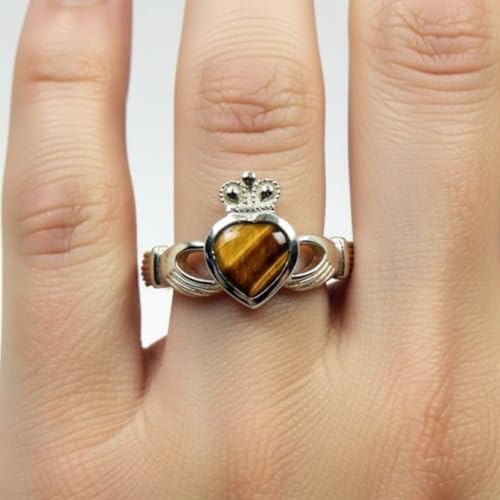 Image of Choose Your Color Natural Gemstone Irish Claddagh Silver Ring Friendship Love 55 Carat Brand Size 5 to 12