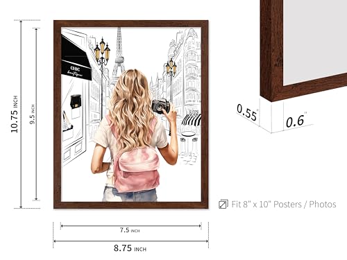 Image of Poster Master Fashion Poster - Lady With A Camera Print - Trendy Art - Paris Art - Modern Art - Gift for Women & Fashionista - Glamour Wall Decor for Bedroom or Girl's Room, 8x10 Brown Framed