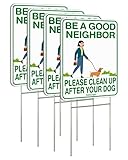 Faittoo Clean Up After Your Dog Signs, (4 Pack) 12"x9" Double Sided with Metal H-Stake No Poop Signs