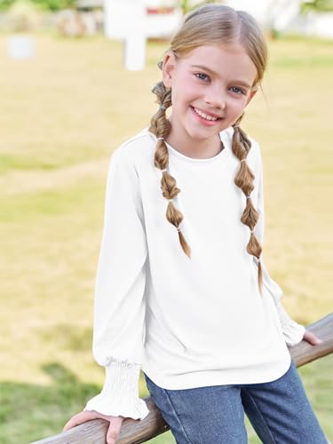 Haloumoning Girls Long Sleeve Shirts Kids Fashion Crew Neck Tunic Tops Blouse 5-14 Years3