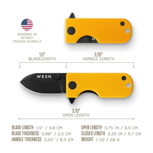 Image of WESN Microblade Premium Folding Pocket Knife - 1.5 inch D2 Steel Blade, Compact EDC Knife with G10 Handle, Manual Thumb Stud, Deep Carry Clip - Lightweight Everyday Carry (Titanium) (Blacked Out Mustard G10 X Titanium)