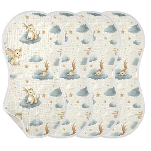 xigua Cute Dragon Baby Burp Cloths for Newborn Boys and Girls 4 Pack, Soft & Absorbent Cotton Baby Burp Cloth, Baby Washcloths, Newborn Towel, Burp Rags3