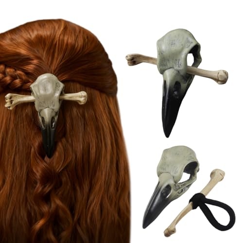 Raven Skull Hair Tie Resin Crow Skull Ponytail Holder with Elastic Band Gothic Halloween Cosplay Hair Accessory Witchcore (1 Piece)