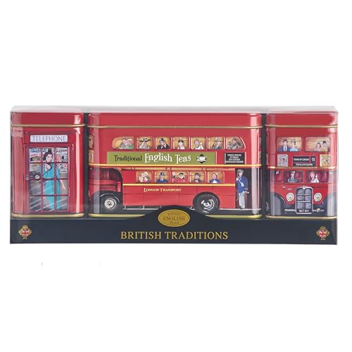 New English Teas British Traditions 3x Tea Tins with Fine...