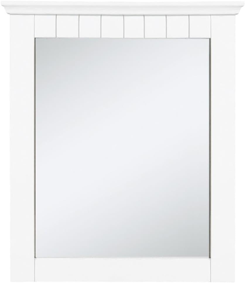 Pemberly Row Cottage Wall Mounted Vanity Mirror, 21 in x 24 in, Pine Wood Frame, White Finish, Rustic Shabby Chic Design, Bathroom or Accent Mirror, Includes Mounting Hardware