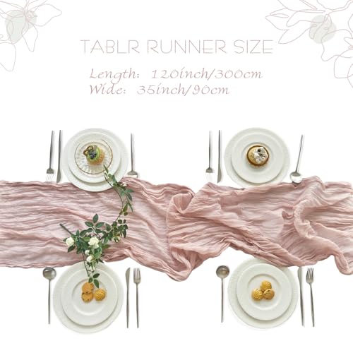 image for IVAPUPU 2 Pcs Cheesecloth Table Runner - 10ft Dusty Pink Boho Gauze Ch