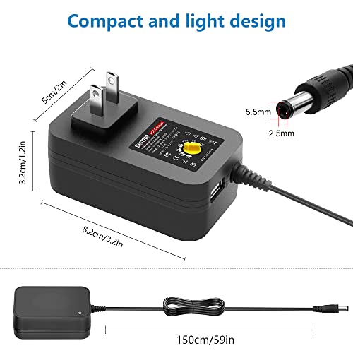 SHNITPWR 30W Universal Power Supply 3V 4.5V 5V 6V 7.5V 9V 12V Adjustable Variable AC/DC Adapter with 5V 2.1A USB Port, 100V-240V AC to DC 3V~12V Converter 0.5A 1A 1.2A 1.5A 2A 2.5A Max with 14 Tips - Image 4
