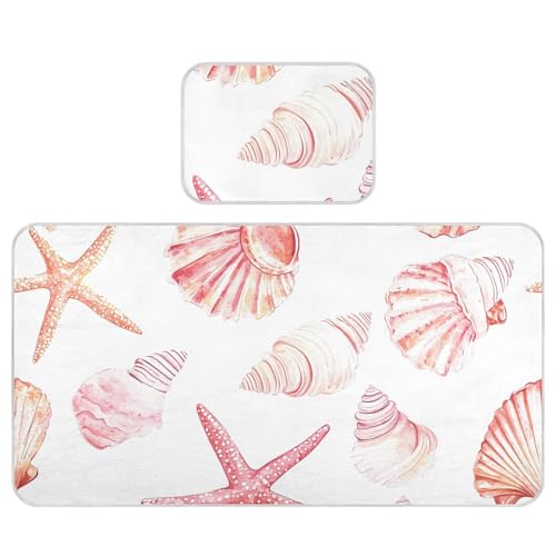 Bolaz Summer Sleeping Bed Pad, Starfish Shell Pattern Cooling Mattress Set Breathable Bed Mat Ice Silk Mat + Pillow Cover for Toddler Boys Girls