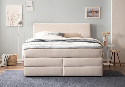 Belanoti Loft Boxspringbett 180x200 mit Bettkasten 7-Zonen Taschenfederkern Matratze inklusive Visco Topper Bett 180x200 in der Farbe Beige H2 und H3 Polsterbett mit Stauraum – Bild 7