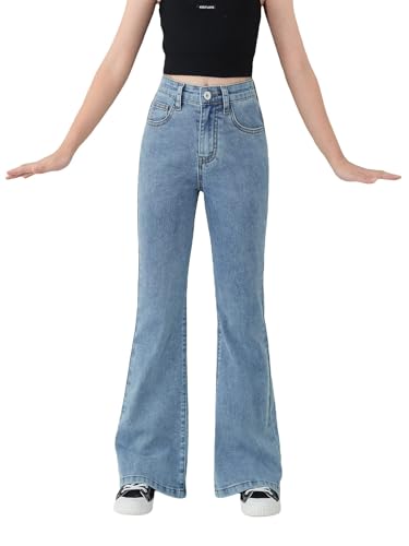 Floerns Girls Casual Denim Pants High Waist Flare Leg Jeans with Pocket