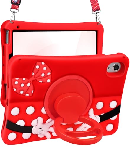 Lotadilo Cute Case for iPad mini 7 2024 (A17 Pro) / Mini 6 Case 8.3 Inch 2021- Silicone 3D Design Red Point for Girls Women Teens Girly Kawaii Funny Cartoon Soft Stand for with Lanyard