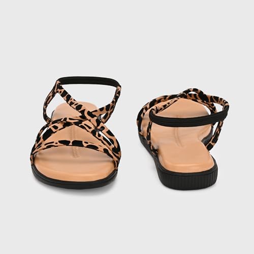 Image of Centrino Women's Sandals | Trendy Stylish Slip-On Open Toe Sandals for Ladies | Animal Print Cross Strap Comfortable Casual Flip-Flop Sandals | Lightweight and Durable Fashion Footwear(9328)