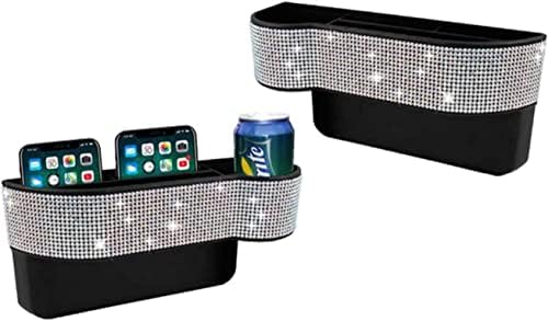 Bling Bling Car Seat Gap Filler,QINU Car Seat Console Pockets Organizer Caddy Catcher, Crystal Auto Console Side Pouchs for Cellphone Wallet Coin Key Credit Card (Driver Side & Passenger Side)