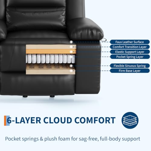 Image of Garvee Power Lift Recliner Chair - Heat and Massage, PU Leather Electric Lift Recliner for Elderly & Mobility Impaired, Reclining Sofa with Side Pocket, Soft Pillow for Living Room
