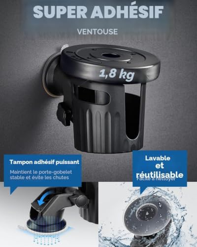 Porte gobelet voiture ventouse réglable plastique pour camion, bateau et auto - 3