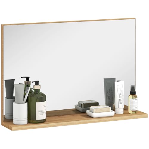 kleankin Miroir Mural de Salle de Bain avec étagère, Miroir Moderne Polyvalent pour la Salle de Bain, la Chambre et l'entrée, 60x12x40 cm, Bois