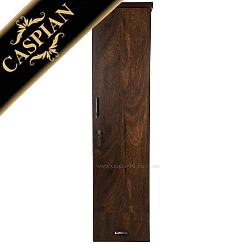 Image of CASPIAN Engineered Wood 1 Door Wardrobe | Pre-Assembled Wooden Almirah for Bedroom Storage | Single Door Cupboard with Drawer, Hanging Space & Shelves | Compact Clothes Organizer | Brown