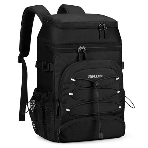 Image of RealCool 33 Can Insulated Soft Cooler Backpack, Leakproof Lunch Ice Bag | PEVA liner,16-Hour cold,Multi-Compartment, Breathable Shoulder and Back,Perfect for men,women,camping /beach /picnic /travel